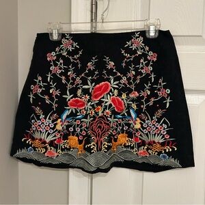 Zara mini skirt with floral stitching
